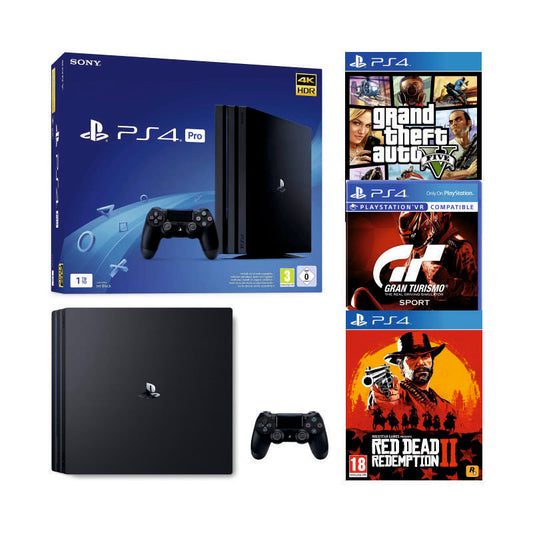 Консоль Sony PlayStation 4 PRO 1TB CUH 72 Black обслугована + Геймпад бездротовий DualShock 4 + коробка + 3 гри + гарантія Б/В