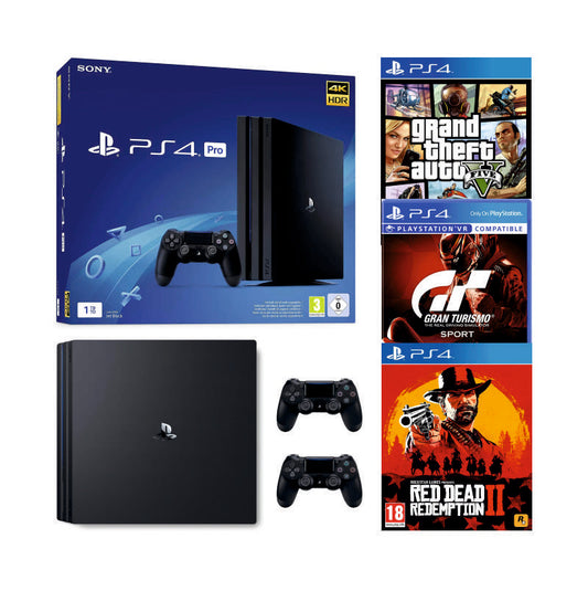 Консоль Sony PlayStation 4 PRO 1TB CUH 72 Black обслугована + 2 Геймпада бездротових DualShock 4 + коробка + 3 гри + гарантія Б/В