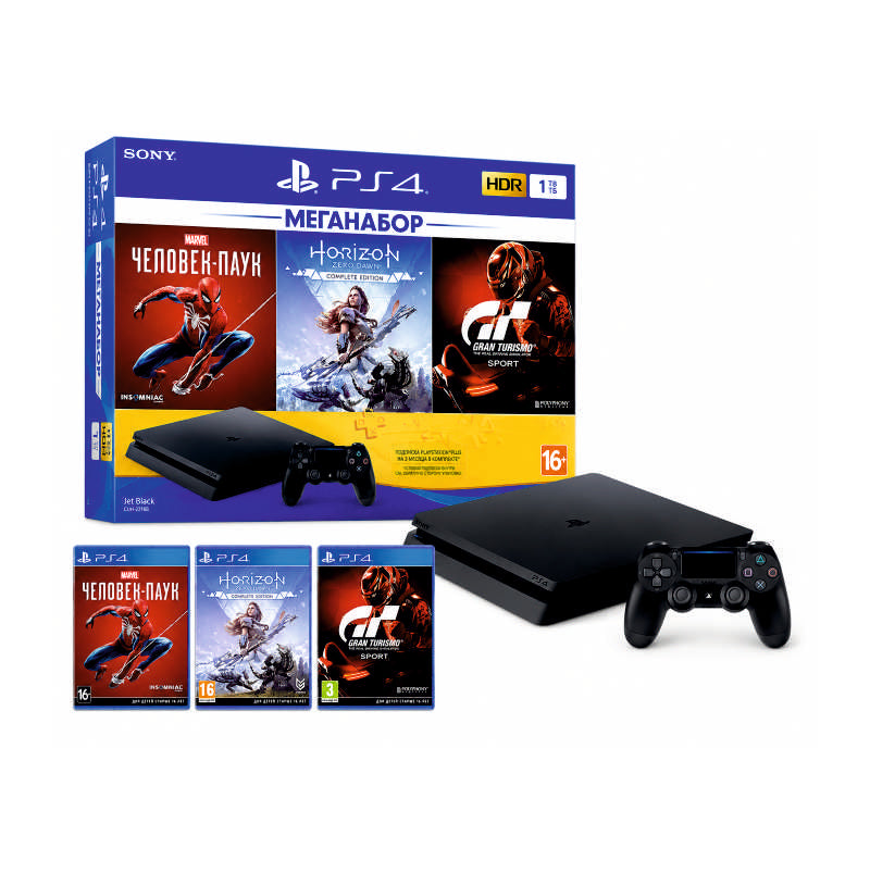 Консоль Sony PlayStation 4 SLIM 1TB Black обслугована + Геймпад бездротовий DualShock 4 + коробка + 3 гри + гарантія Б/В