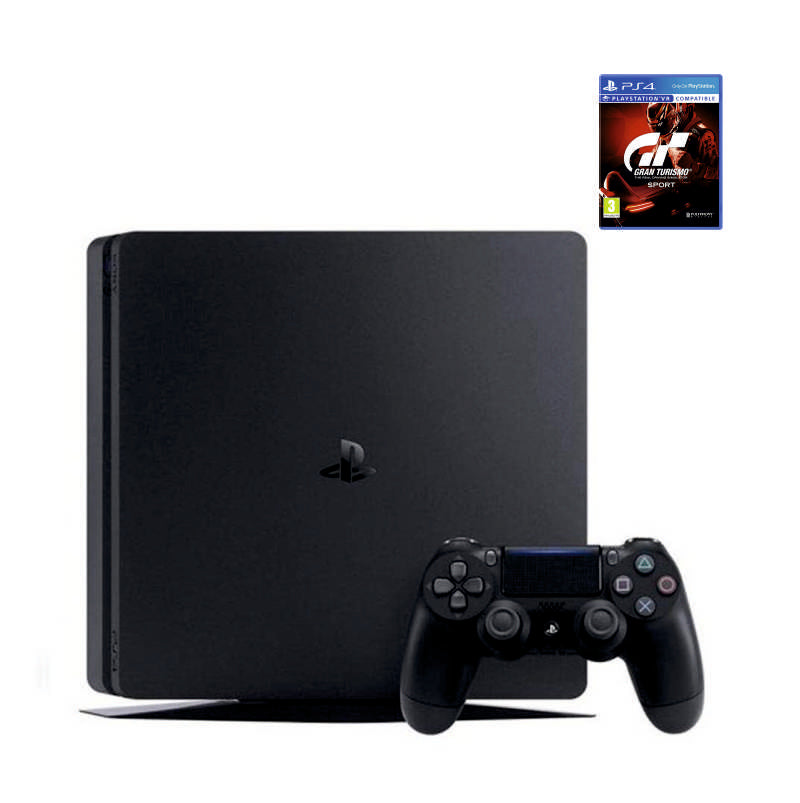 Консоль Sony PlayStation 4 SLIM 500GB Black обслугована + Геймпад бездротовий DualShock 4 + Gran Turismo Sport + гарантія б/в