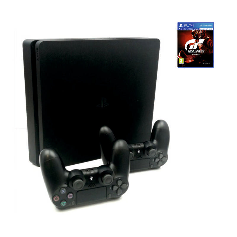 Консоль Sony PlayStation 4 SLIM 500GB Black обслугована + 2 Геймпада бездротових DualShock 4 + Gran Turismo Sport + гарантія б/в